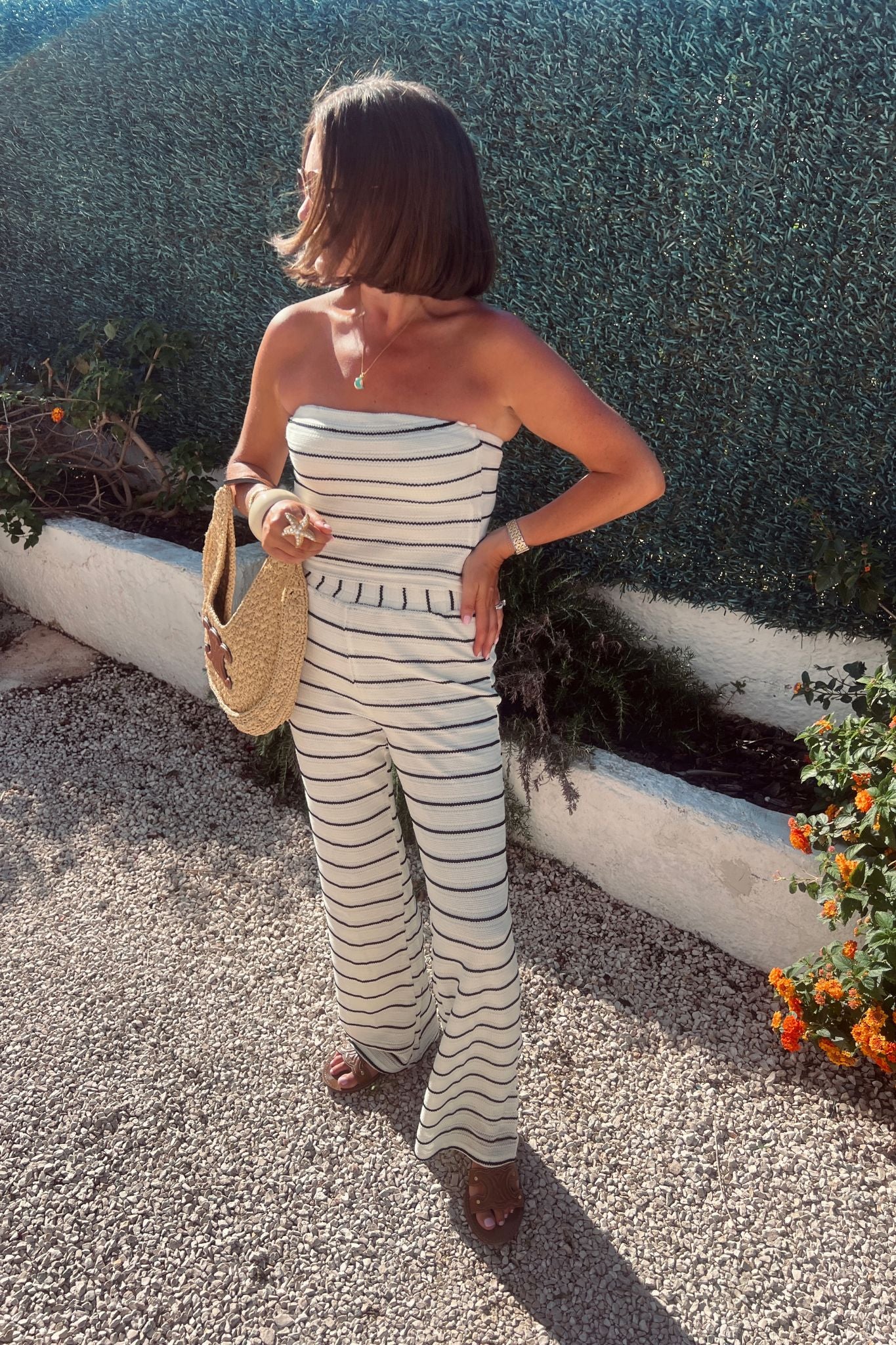 Erica Strapless Crochet Top In Mono Stripe