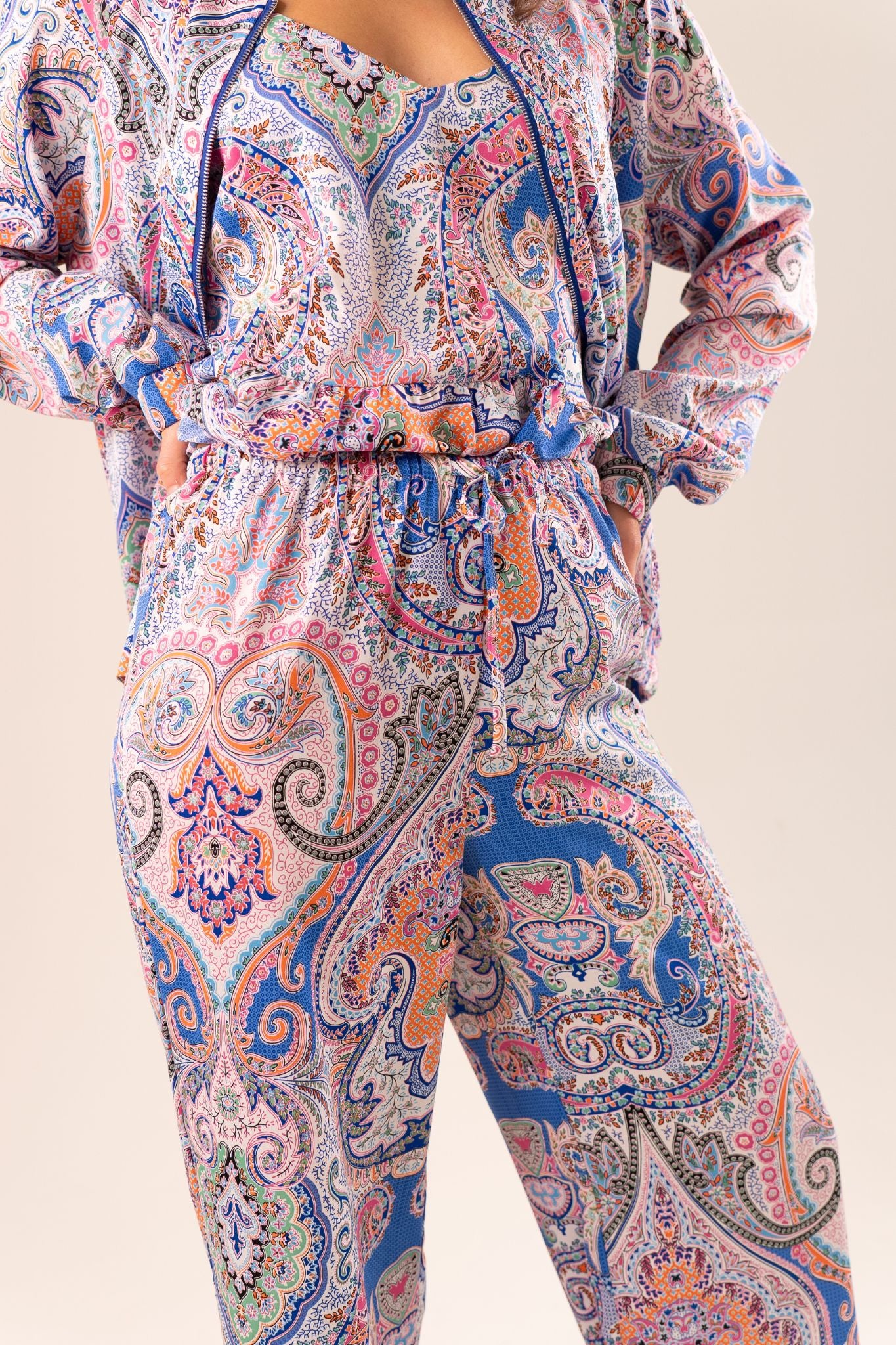 Becca Printed Wide Leg Trousers In Blue Mix