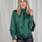 Pia Tie Neck Satin Blouse In Emerald Green