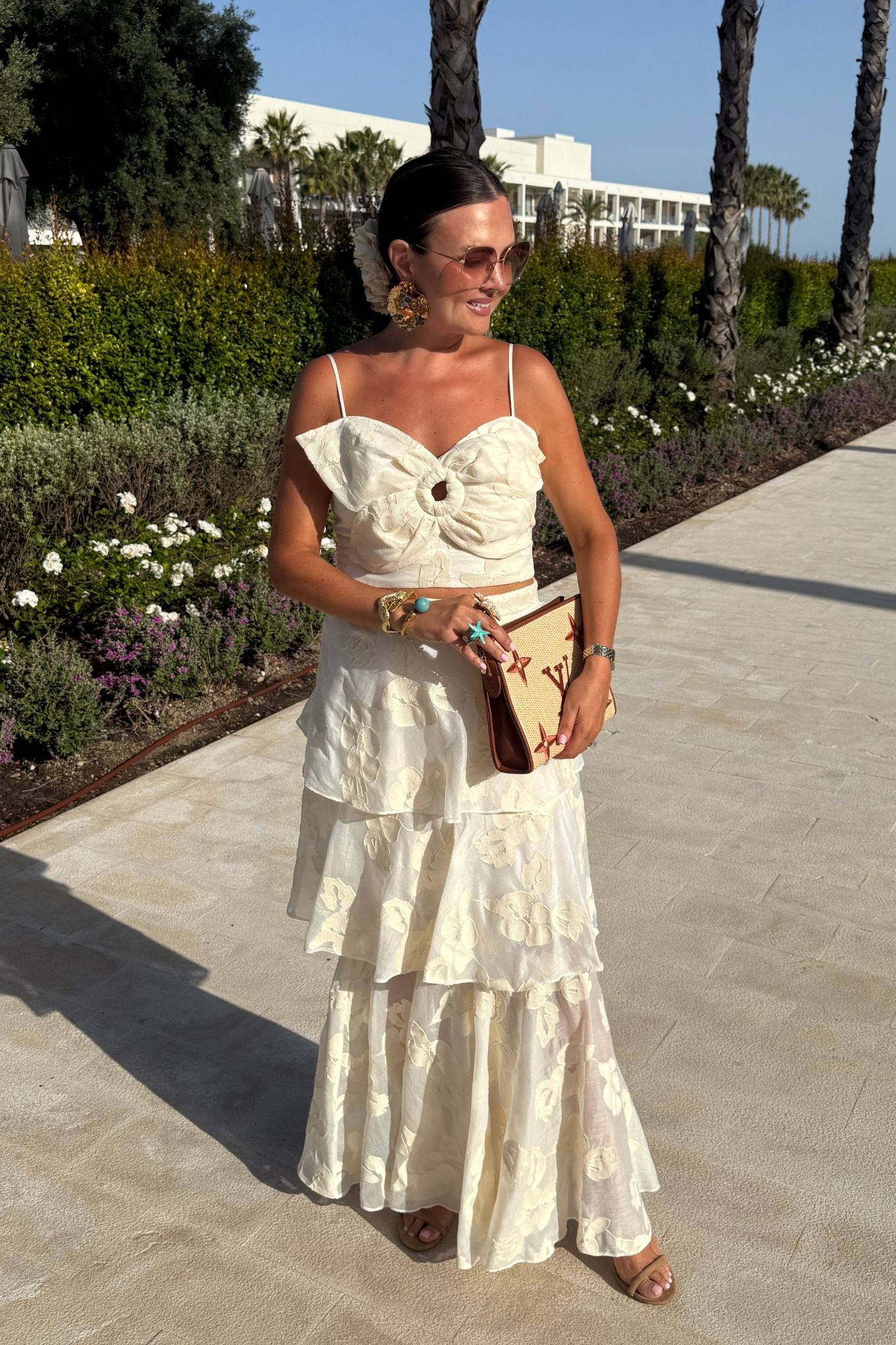 Alana Tiered Floral Skirt In Cream