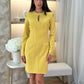 Kayla Open Shoulder Dress In Mustard