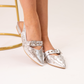 Cathy Embellished Buckle Flats In Silver