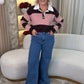 Millie Broad Stripe Rugby Top In Coffee & Pink