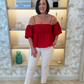 Lila Puff Sleeve Top In Red