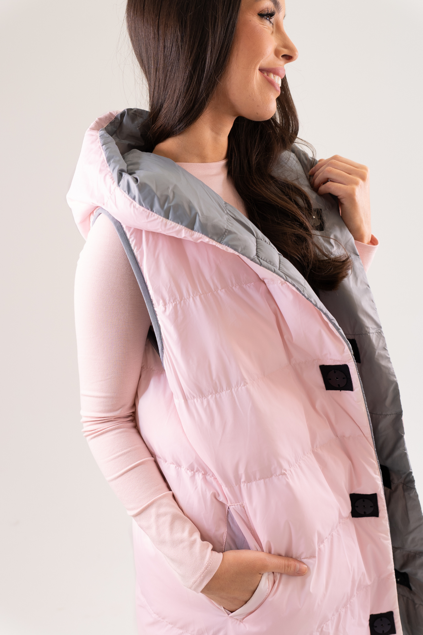 Love Laura Reversible Gilet In Grey & Pink