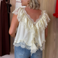 Elsa Sleeveless Ruffle Top In Ivory