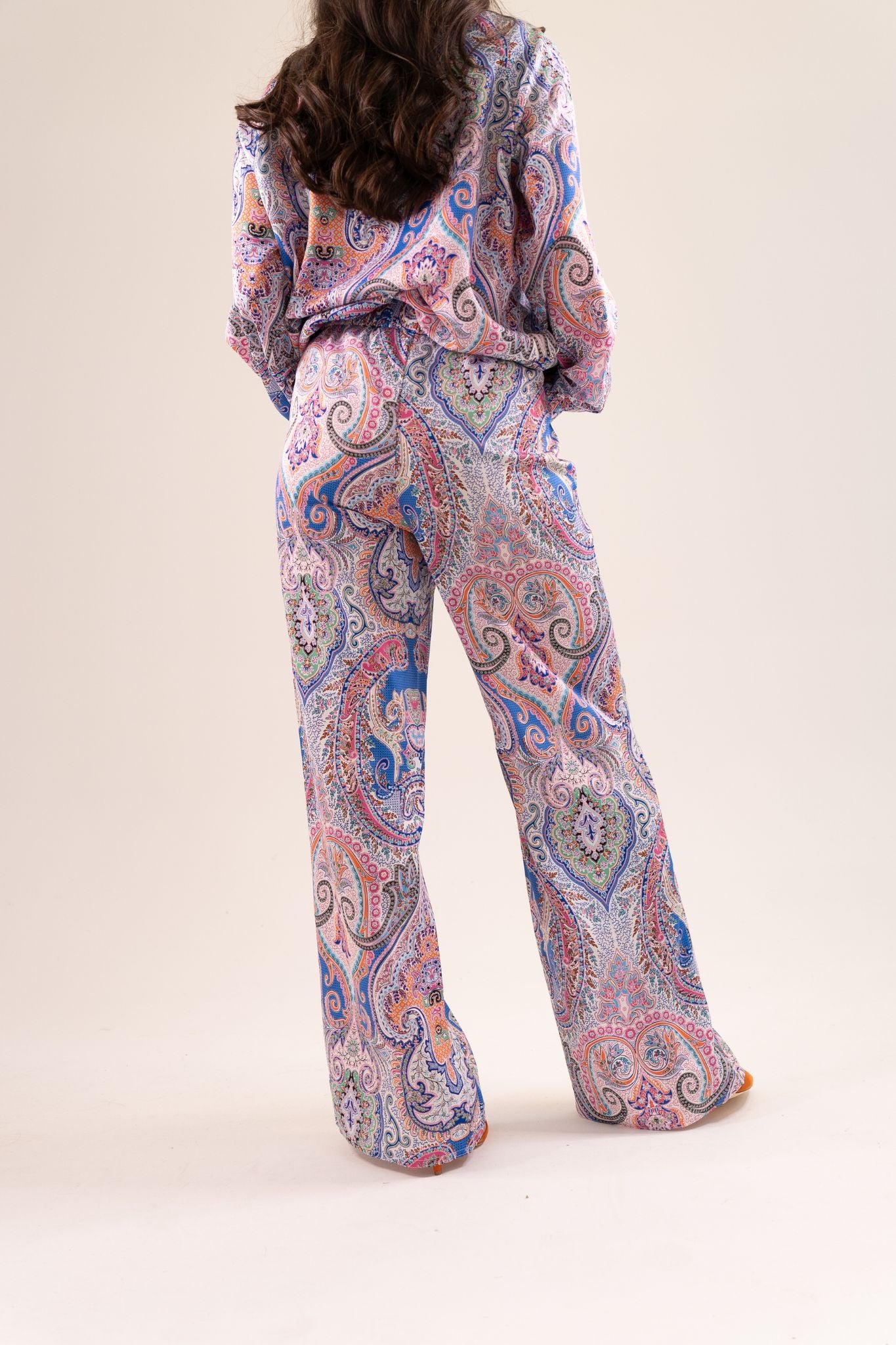Becca Printed Wide Leg Trousers In Blue Mix