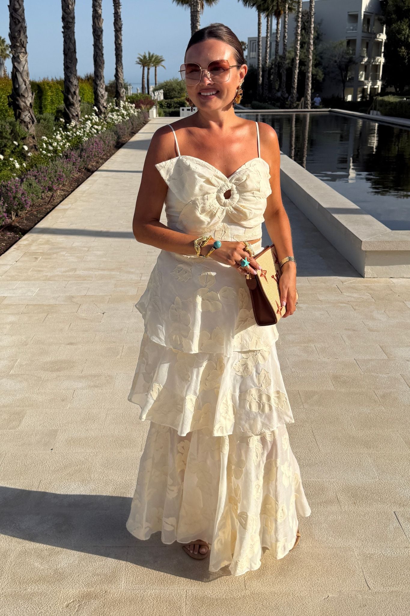 Alana Tiered Floral Skirt In Cream