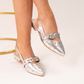 Cathy Embellished Buckle Flats In Silver