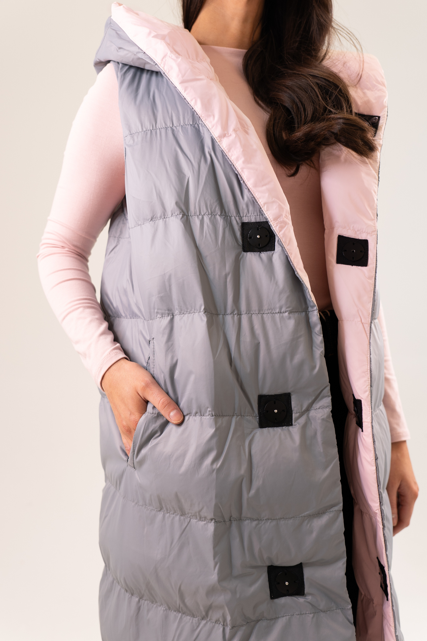 Love Laura Reversible Gilet In Grey & Pink