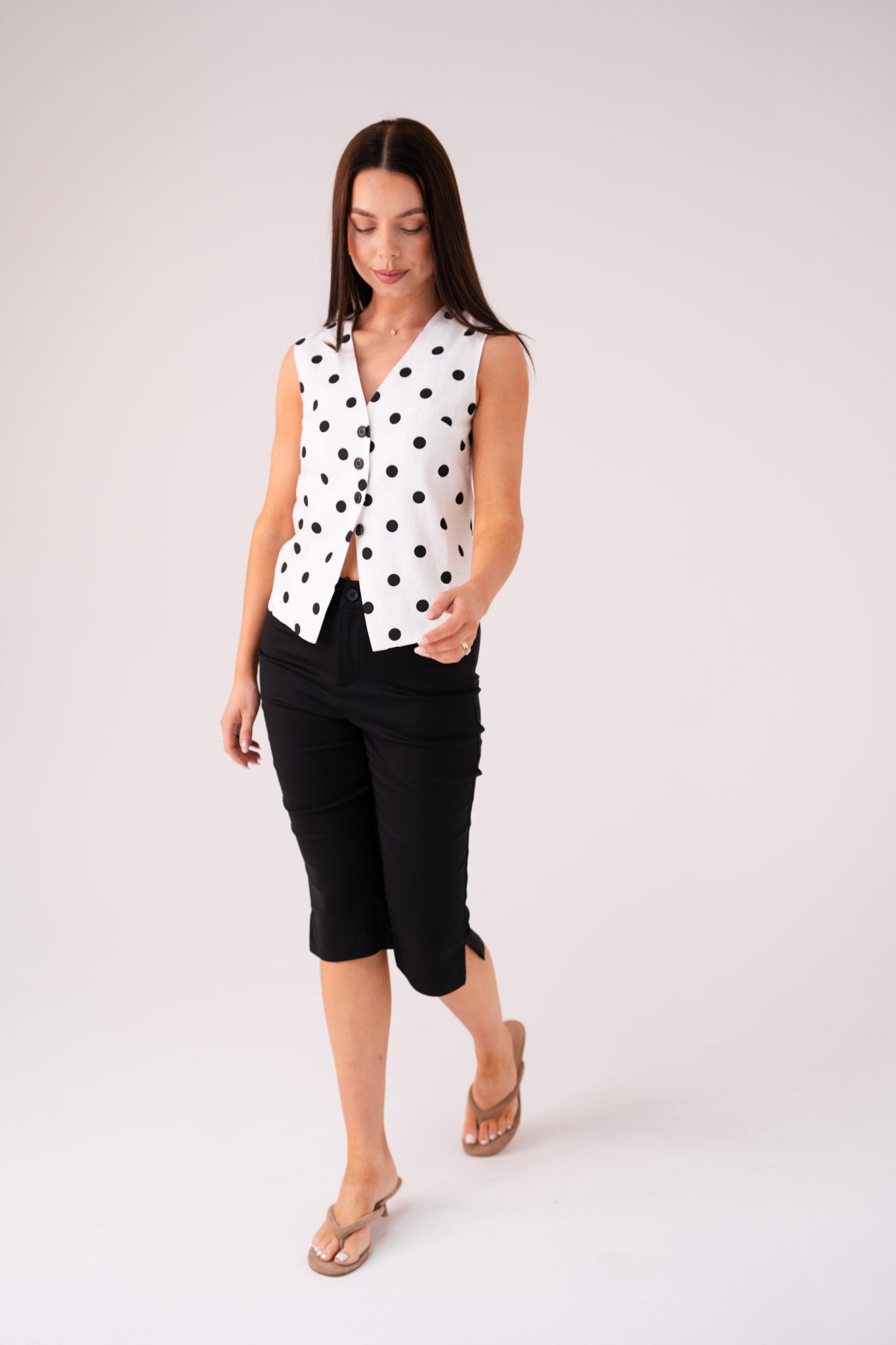 Love Laura Polka Dot Waistcoat In Monochrome
