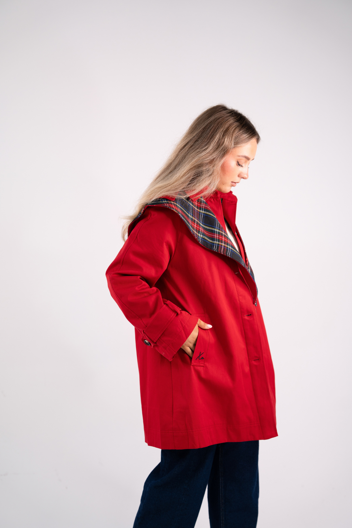 Love Laura Trench Coat With Scarf In Red