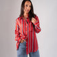 Alana Striped Satin Shirt In Red