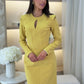 Kayla Open Shoulder Dress In Mustard