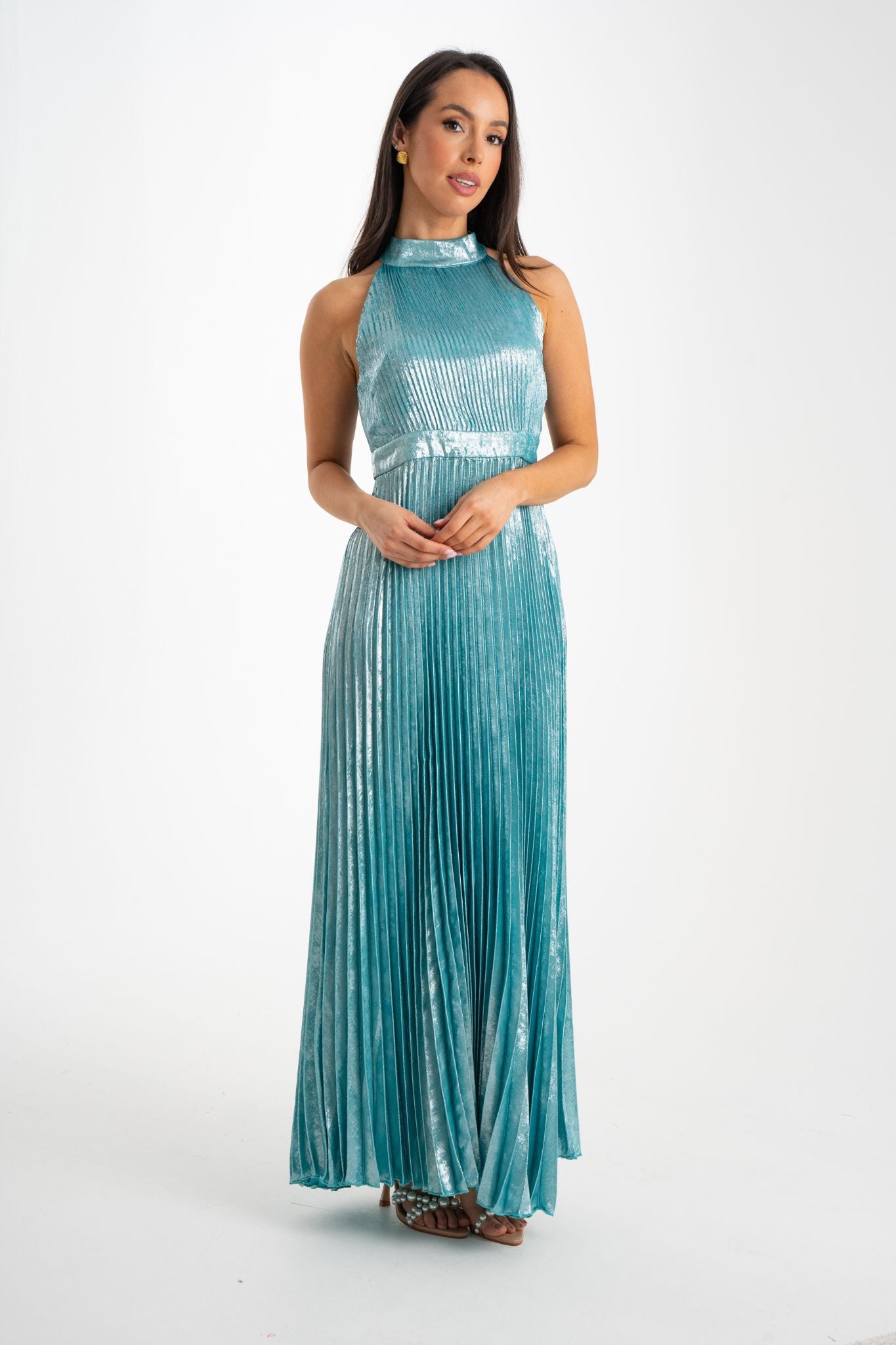 Grace Pleated Dress In Turquoise