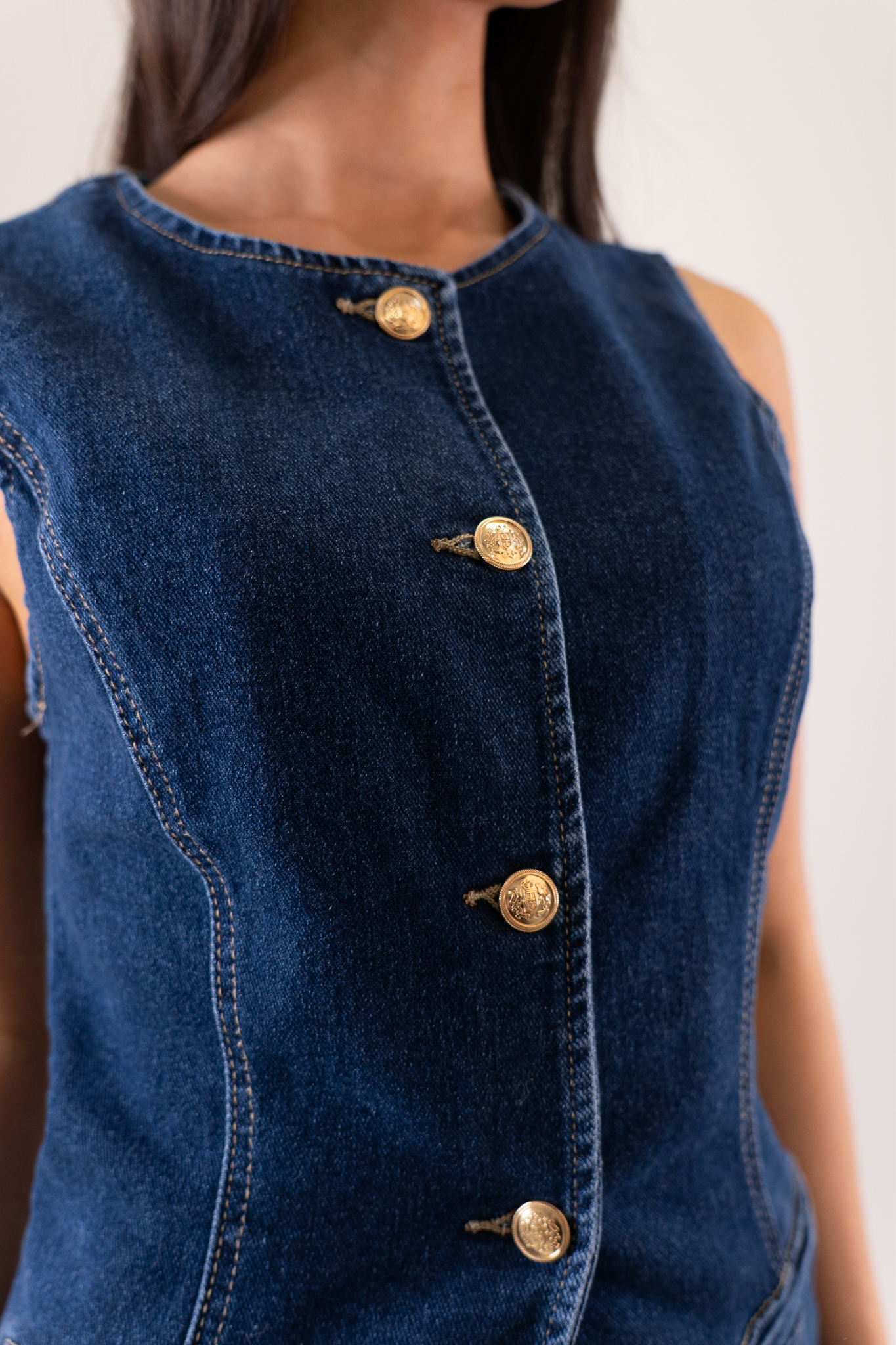 Love Laura Denim Waistcoat In Dark Wash
