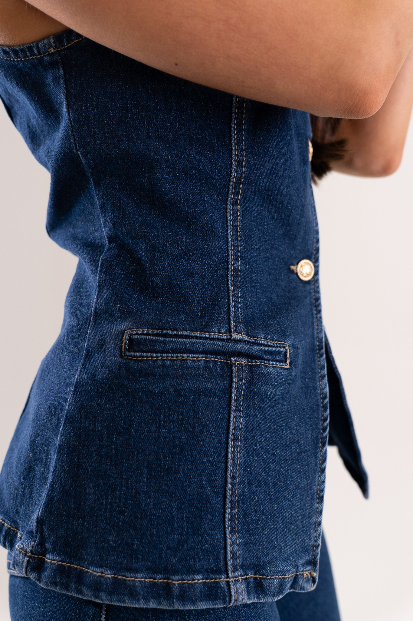 Love Laura Denim Waistcoat In Dark Wash