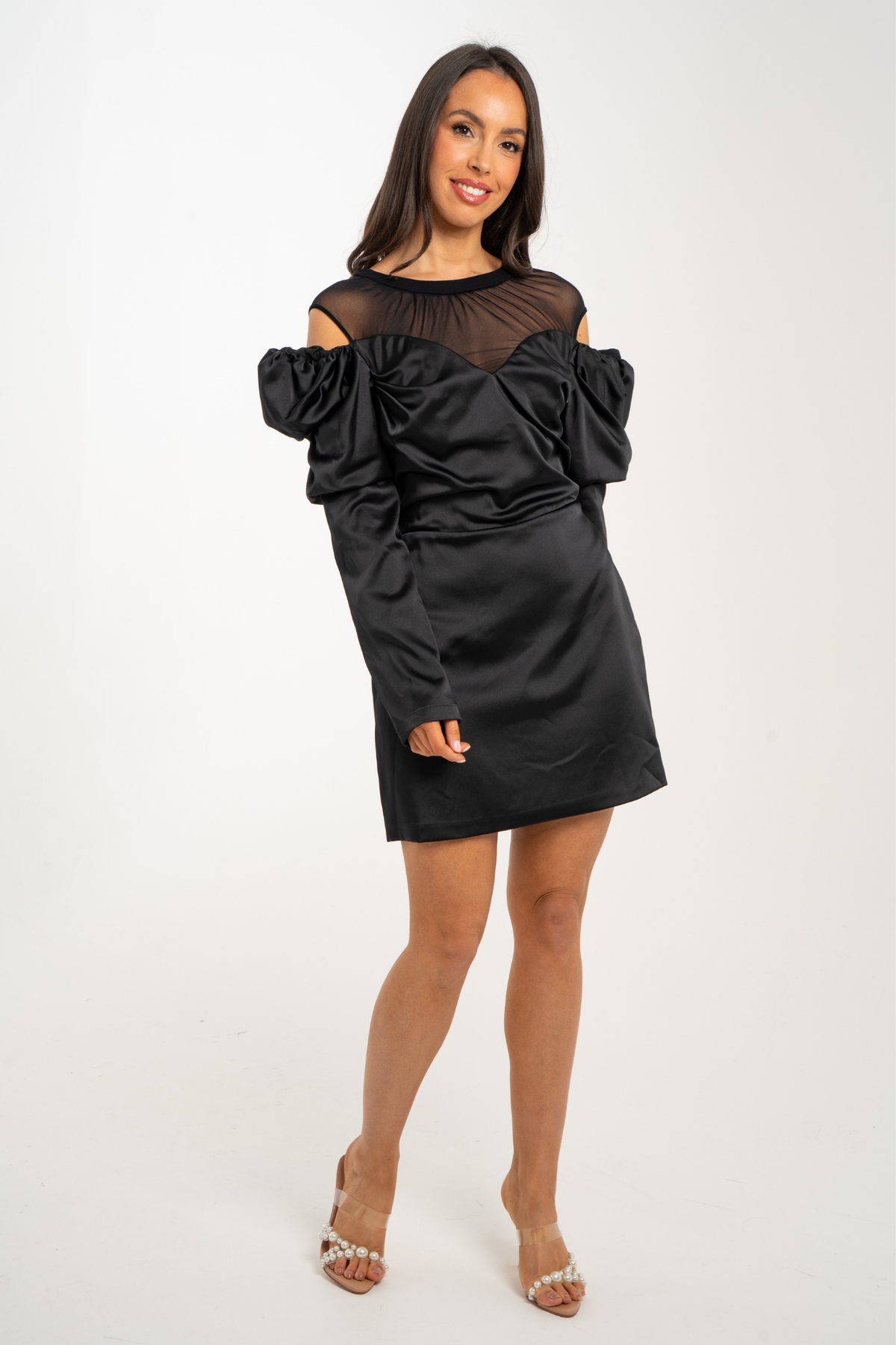 Sophia Mesh Detail Dress In Black