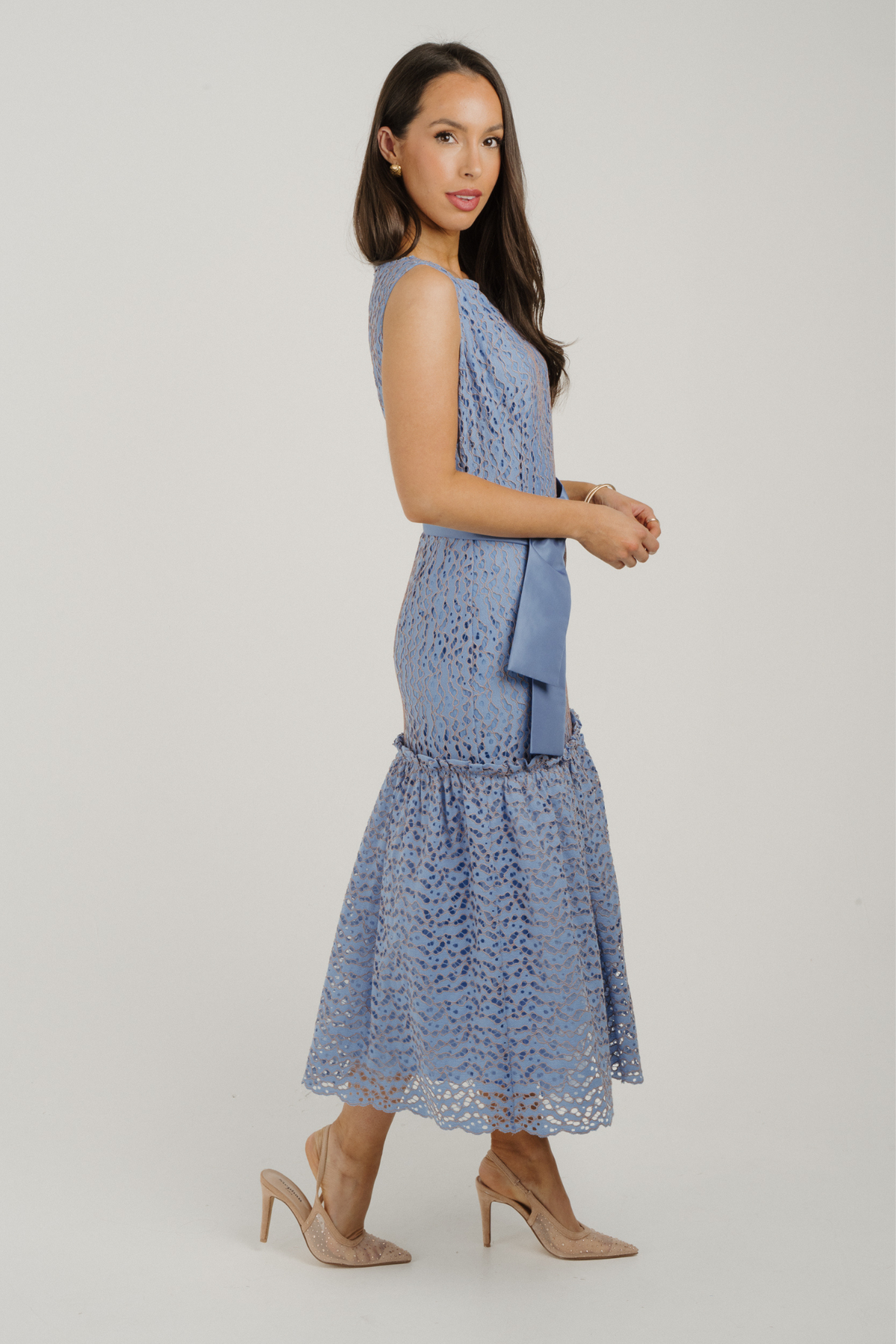 Kayla Lace Overlay Dress In Blue