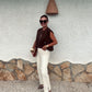 Love Laura Chocolate Trim Turn Up Jeans In Cream