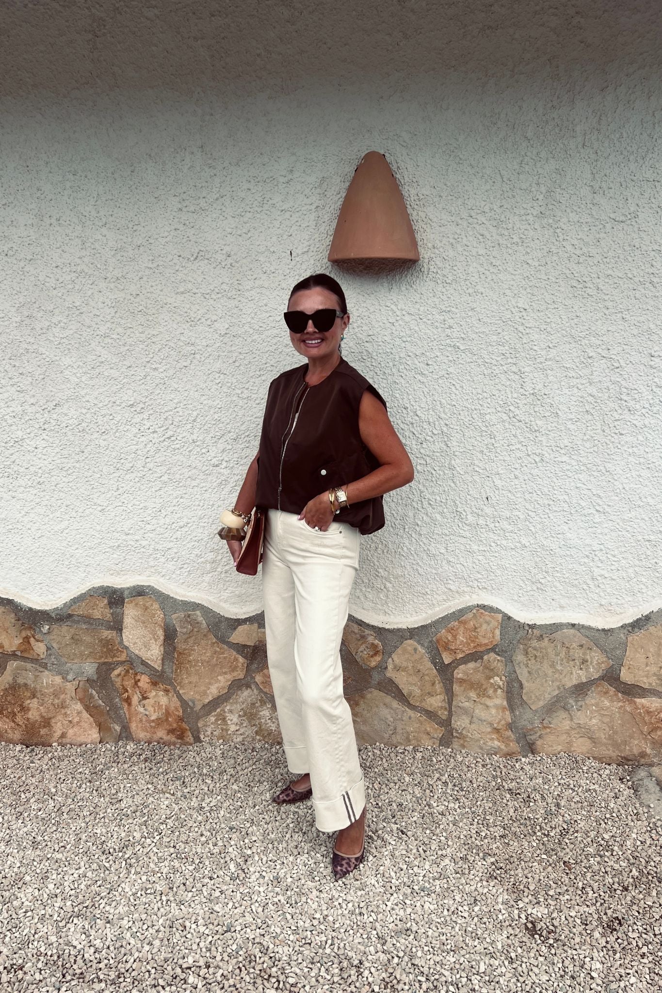 Love Laura Chocolate Trim Turn Up Jeans In Cream