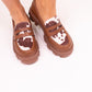 Winnie Cow Print Loafers In Chocolate