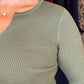 Kendra Split Neck Ribbed Jumper In Khaki