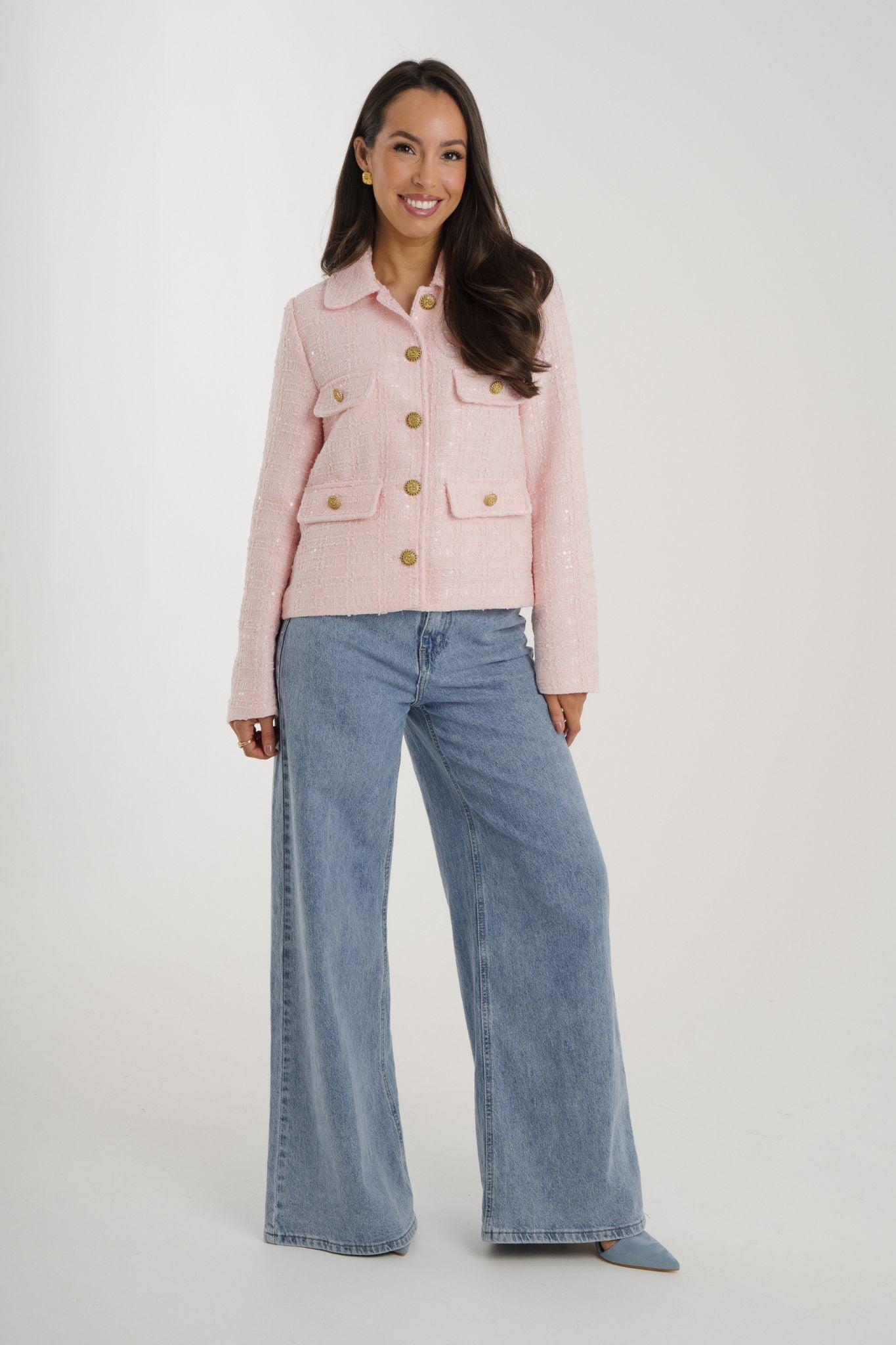 Arabella Tweed Blazer In Pink