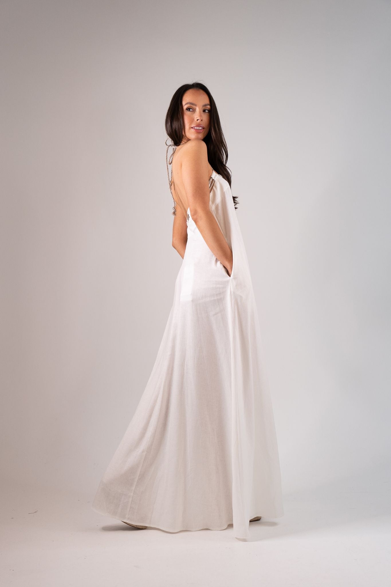 Alana Drawstring Maxi Dress In Neutral