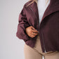 Kate Check Bomber Jacket In Burgundy
