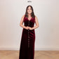 Love Laura Pearl Button Velvet Dress In Burgundy