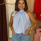 Iris Pinstripe Halter Neck Top In Blue