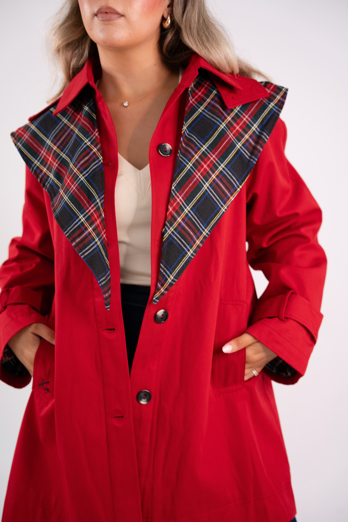Love Laura Trench Coat With Scarf In Red