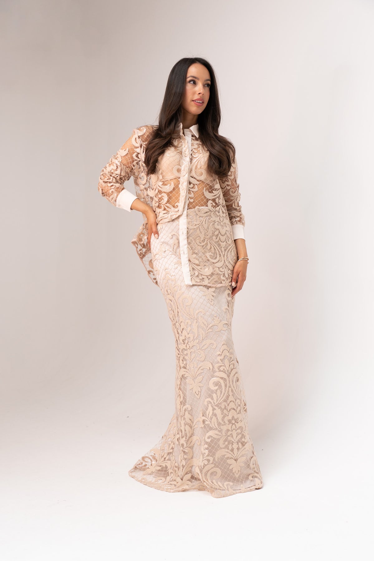 Alana Embroidered Mesh Skirt In Neutral