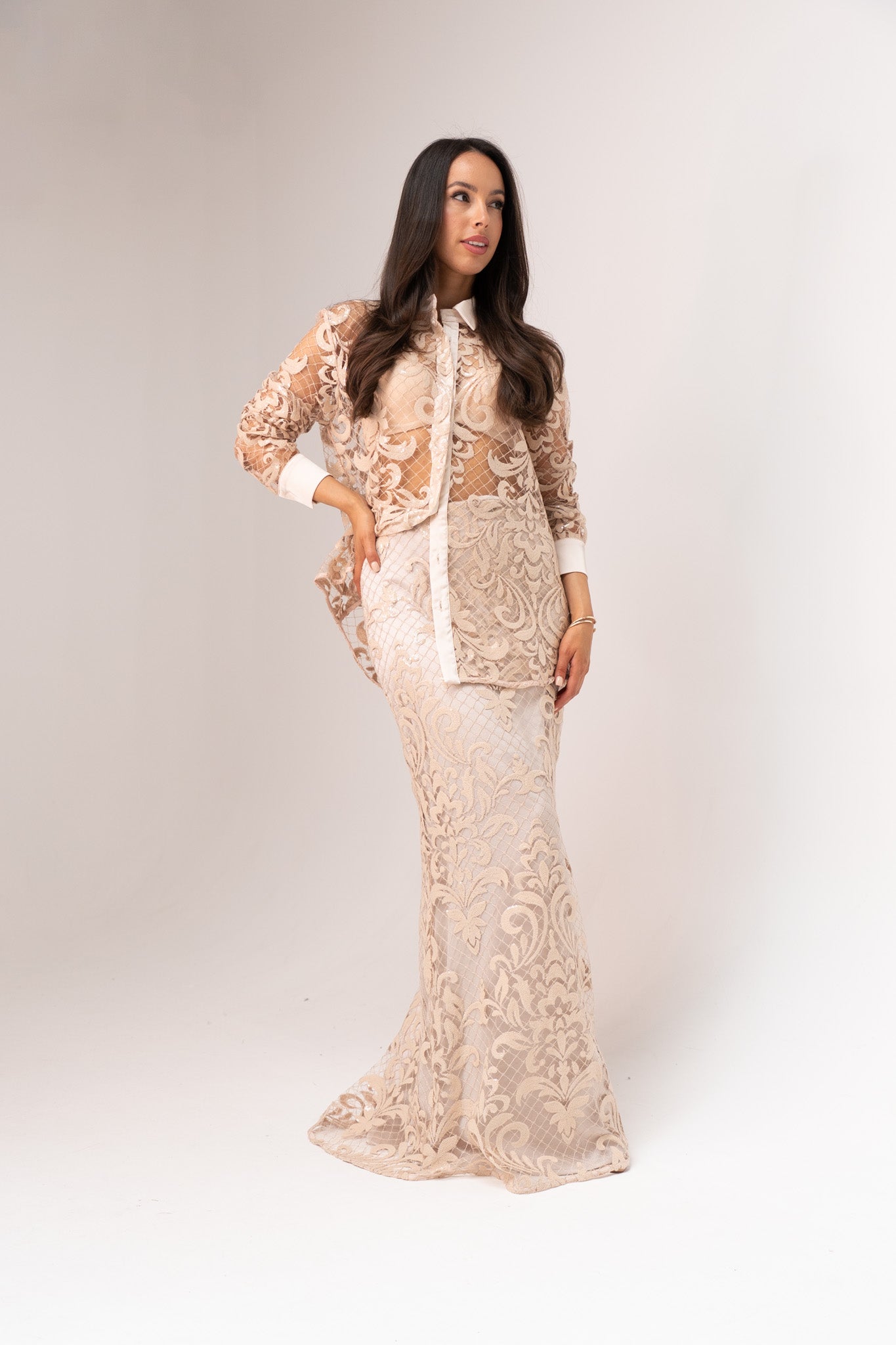 Alana Embroidered Mesh Skirt In Neutral