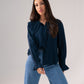 Ally Frill Collar Blouse In Denim Blue