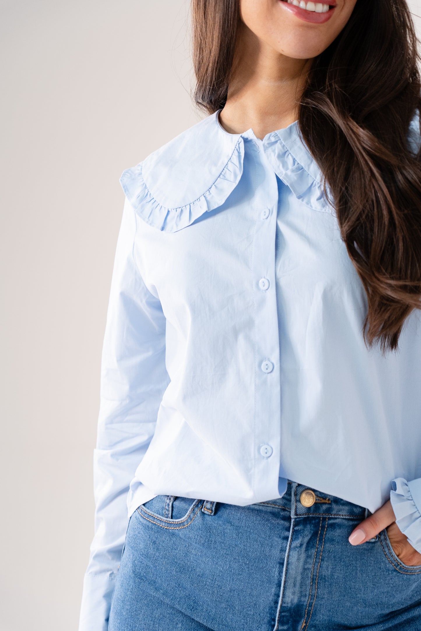 Ally Frill Collar Shirt In Sky Blue