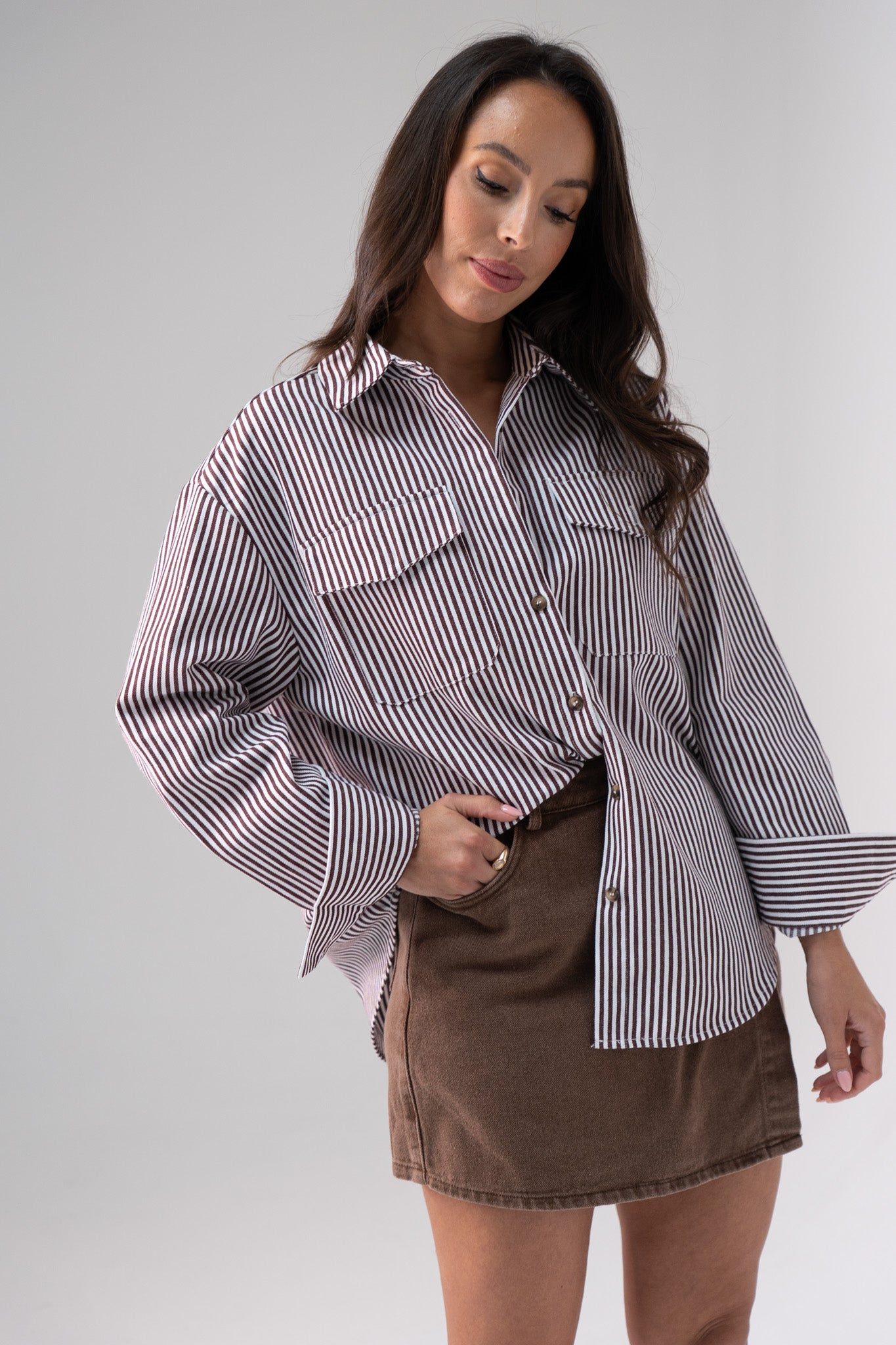 Ally Pinstripe Shirt In Camel