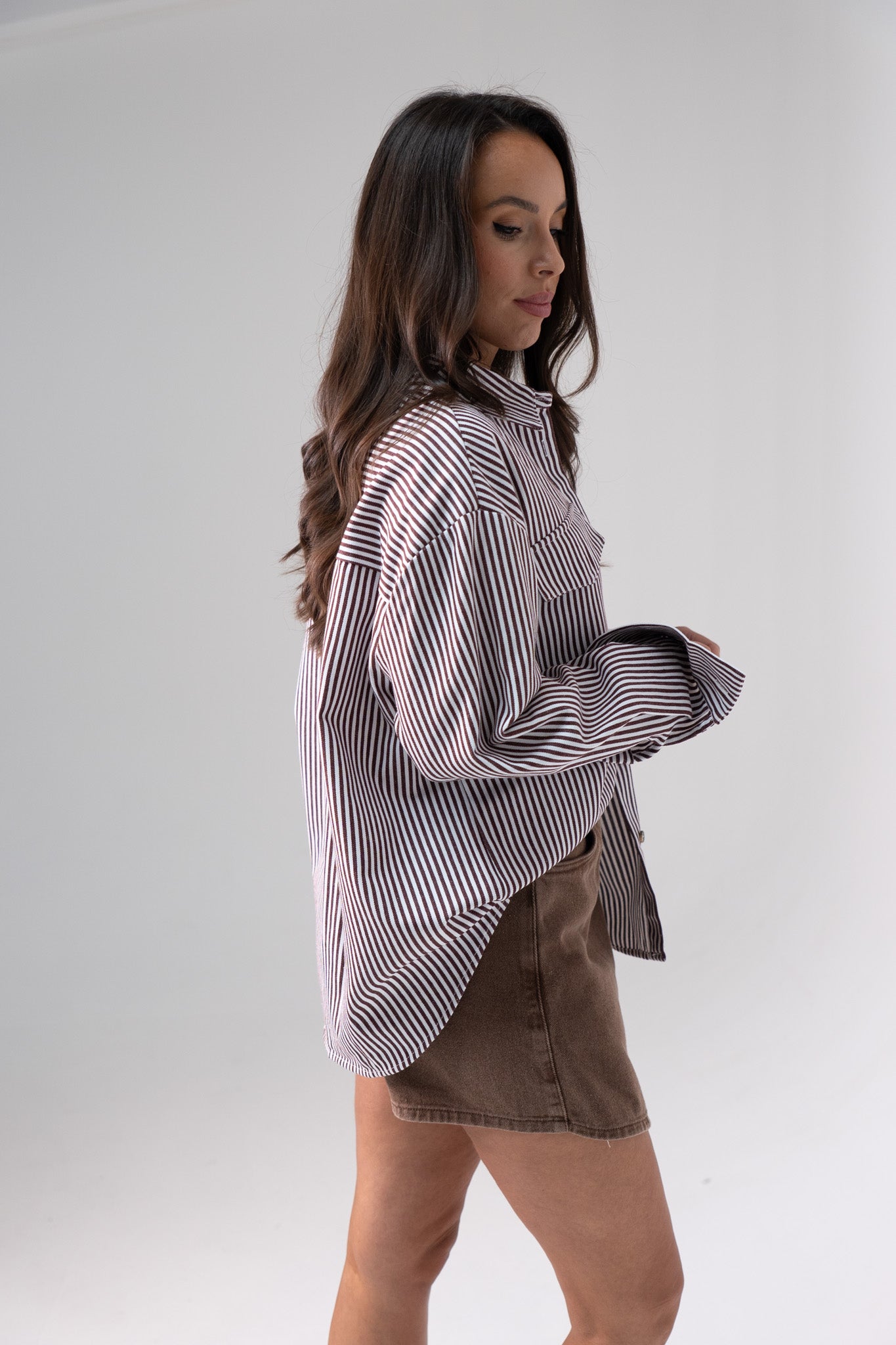 Ally Pinstripe Shirt In Camel