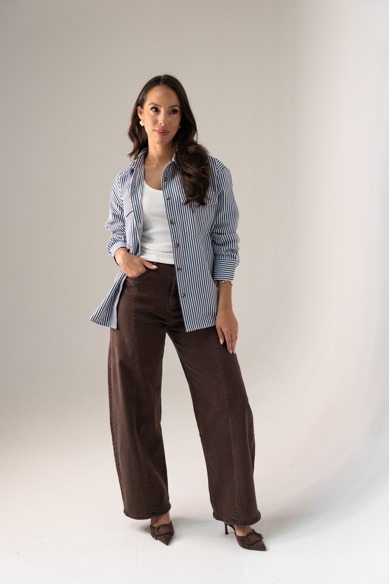 Ally Pinstripe Shirt In Navy