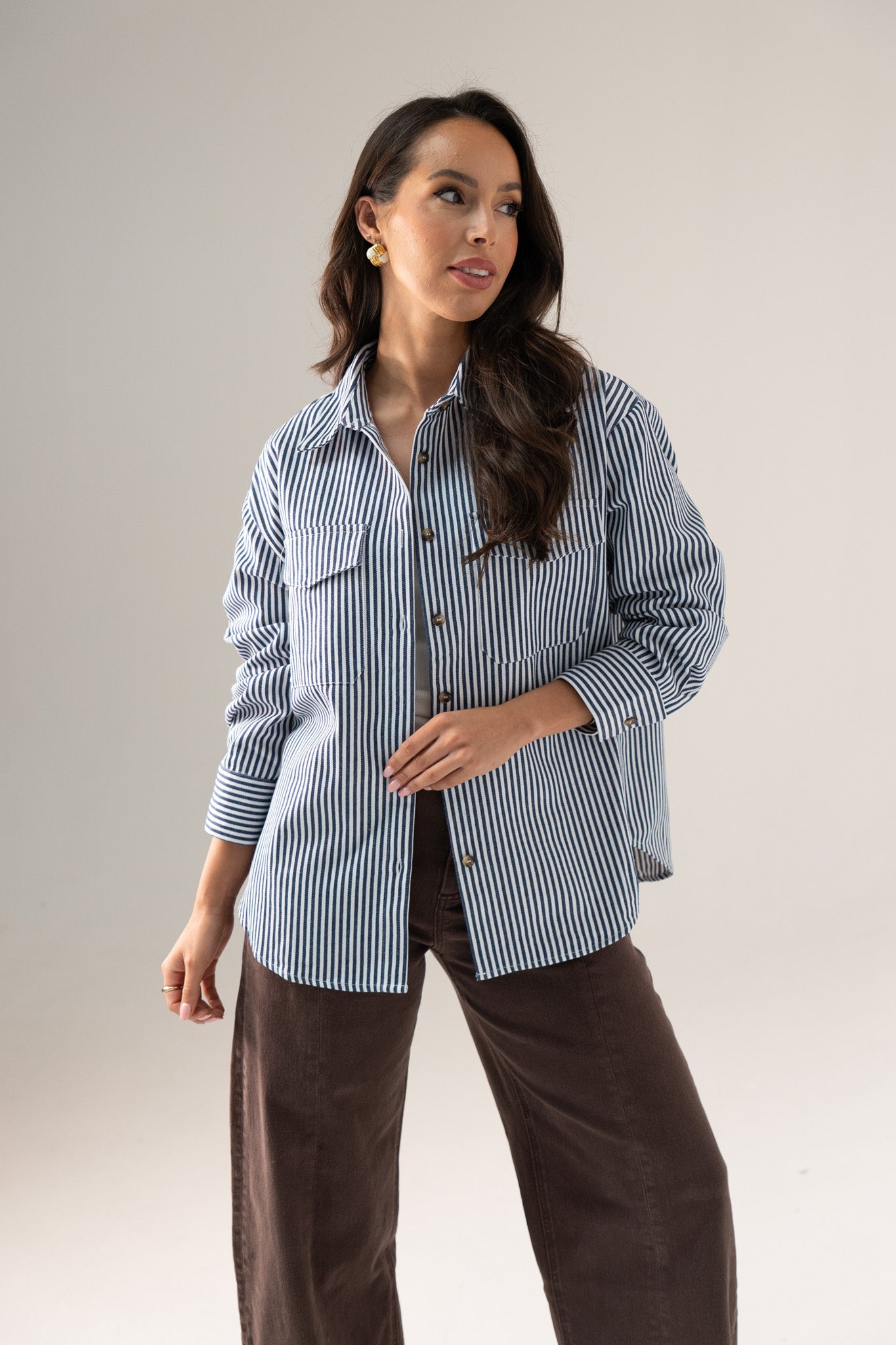 Ally Pinstripe Shirt In Navy