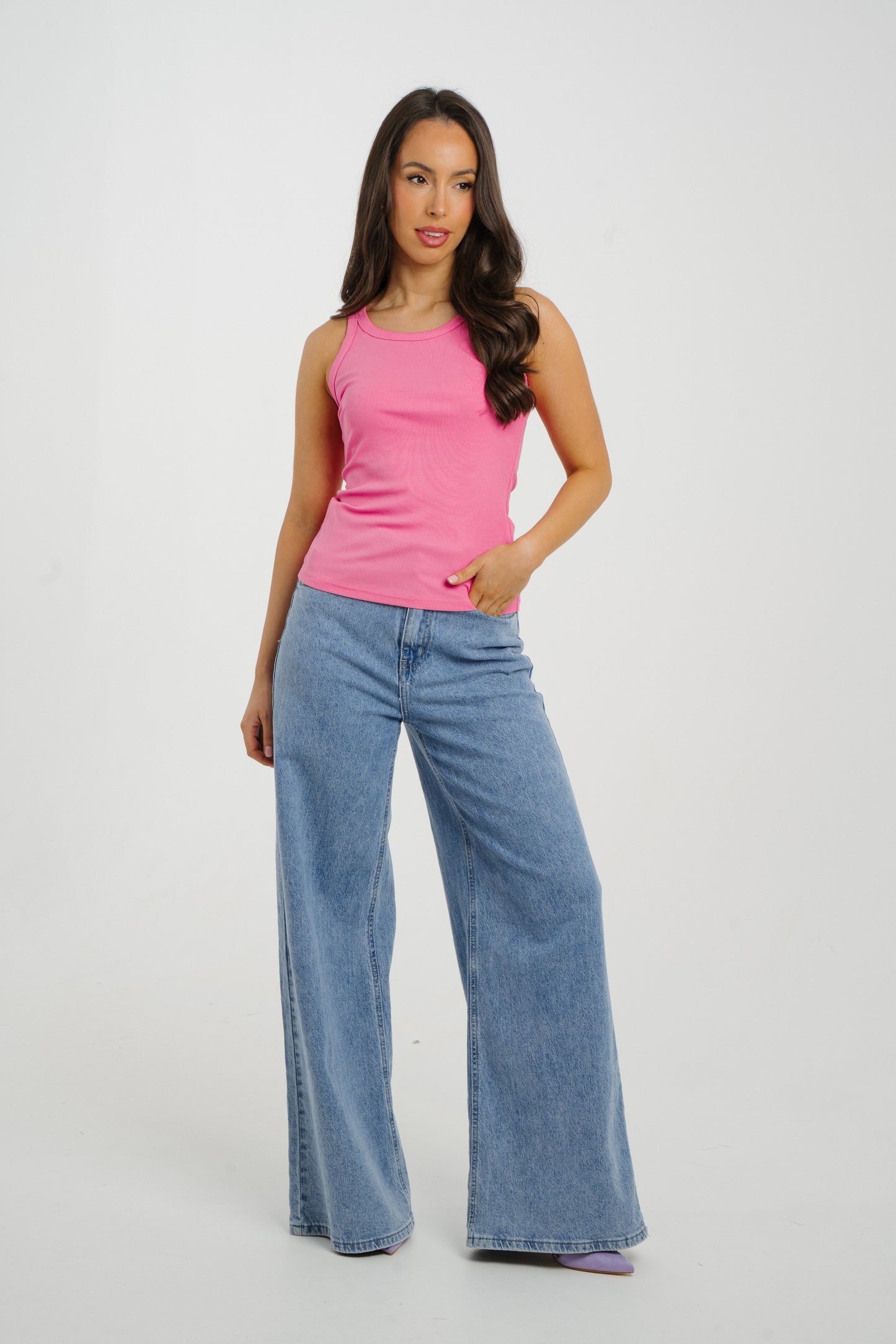 Ally Ribbed Vest Top In Pink