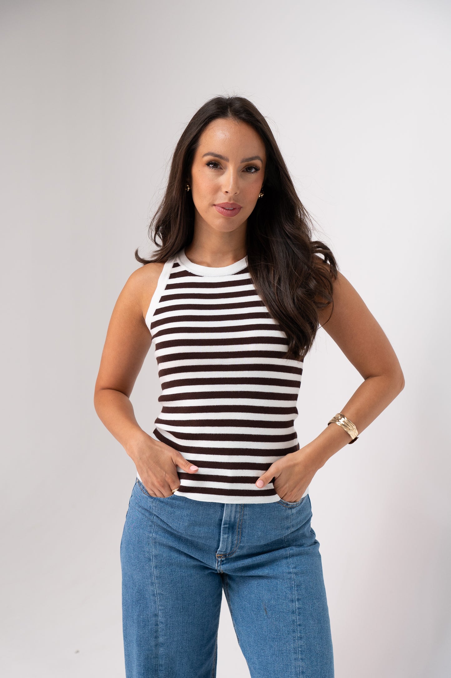 Ally Stripe Vest Top In Chocolate