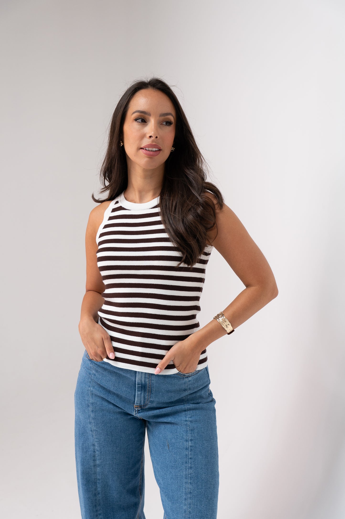 Ally Stripe Vest Top In Chocolate