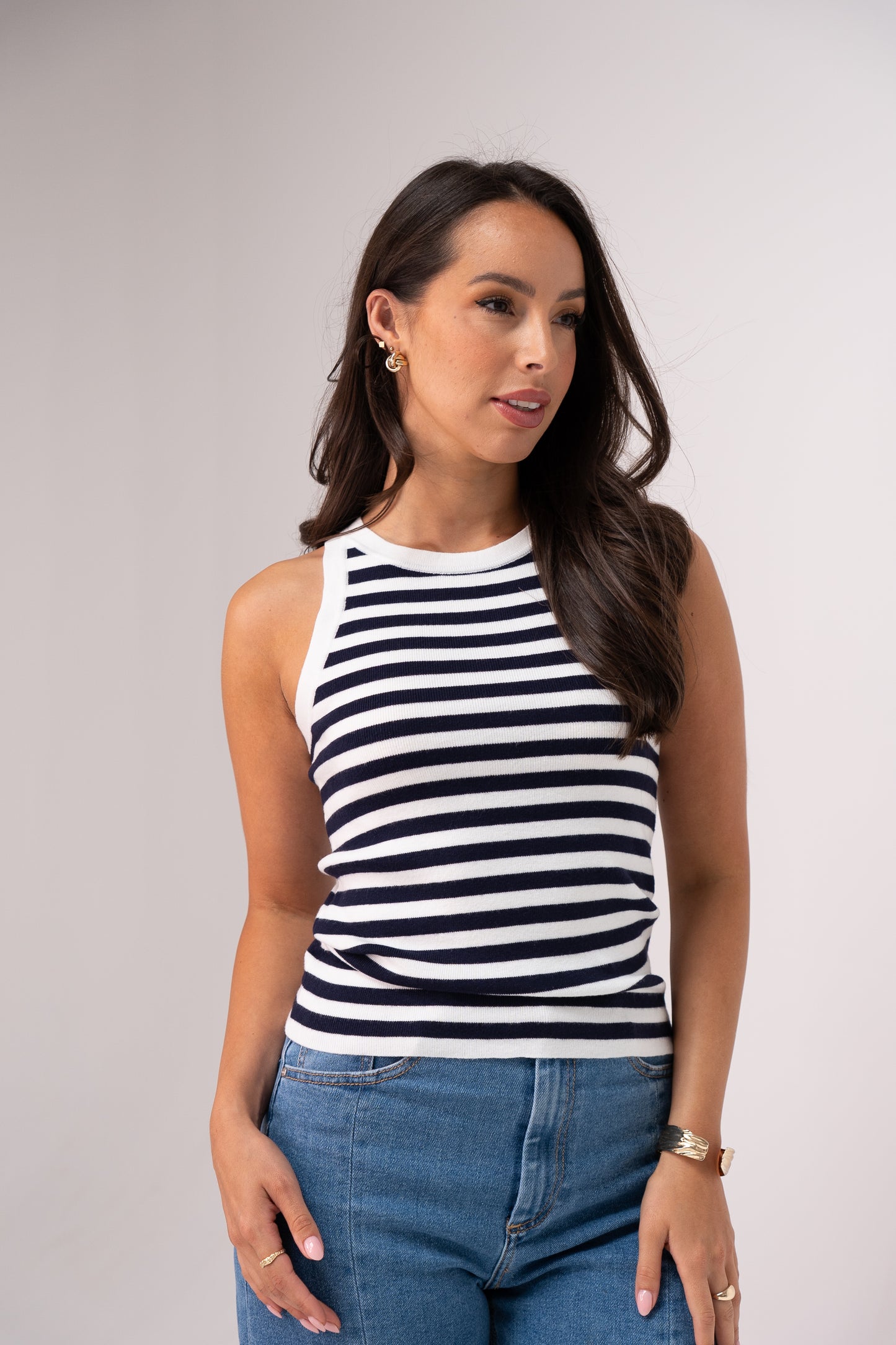 Ally Stripe Vest Top In Navy
