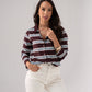 Ally Button Up Stripe Top In Chocolate