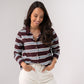 Ally Button Up Stripe Top In Chocolate