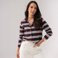 Ally Button Up Stripe Top In Chocolate
