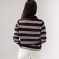 Ally Button Up Stripe Top In Chocolate