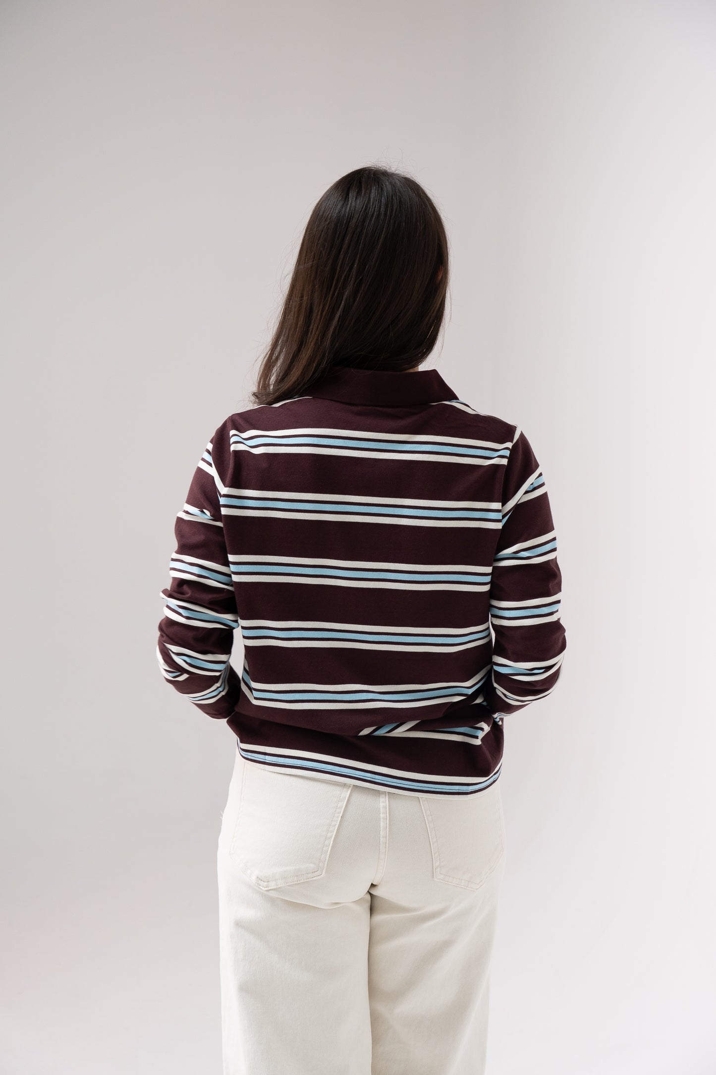 Ally Button Up Stripe Top In Chocolate